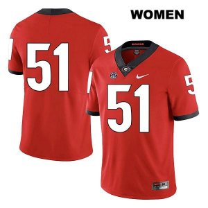 Women's Georgia Bulldogs NCAA #51 David Marshall Nike Stitched Red Legend Authentic No Name College Football Jersey WZD6354QM